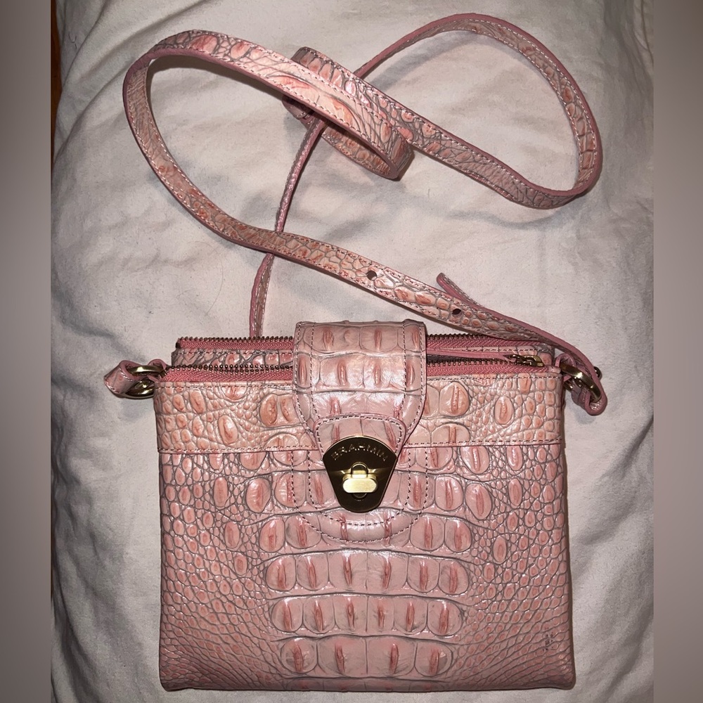 BRAHMIN Pink Color Alligator Crossbody Wallet/Organizer Bag Purse